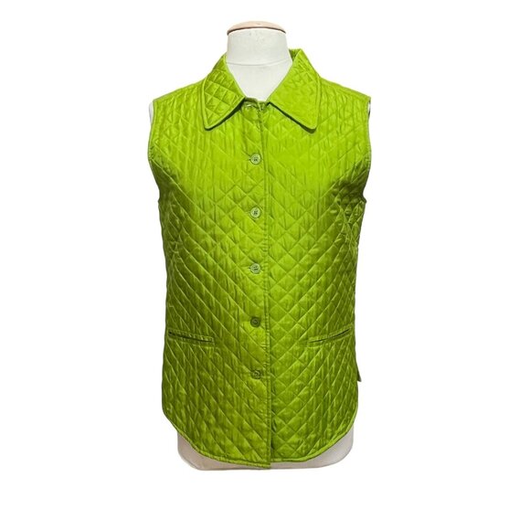Coldwater Creek Quilted Silk Vest  Chartreuse Bright Green Aqua Lined Size S - Picture 1 of 9